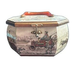 Vintage 60s Anton Pieck Lucite Handle Wooden Handbag Art Purse Street Scene